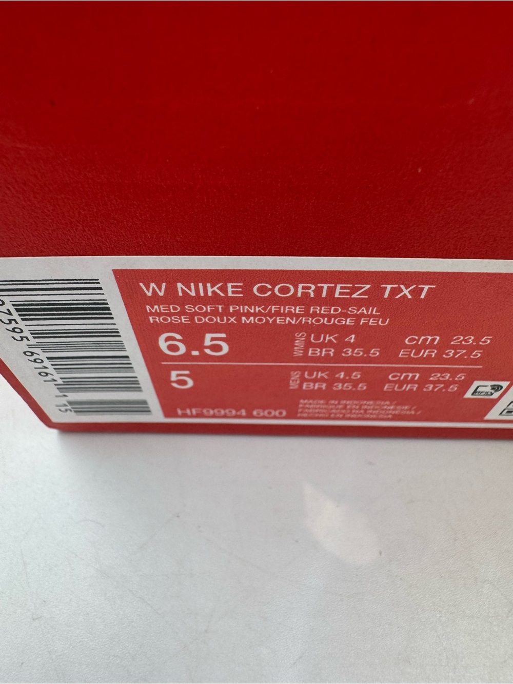 Nike Cortez TXT Medium Soft Pink Fire Red White BRAND NEW Size 6.5 Women - Picture 8 of 8